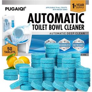 Automatic Toilet Bowl Cleaner Tablets,Blue Toilet Seat ,Continuous Cleaning, Descale & Deodorize, Septic-Safe, Fresh Scent, Drop-In Tank Cleaner Effective to Use Works with Toilets 50 Pack-Automatic