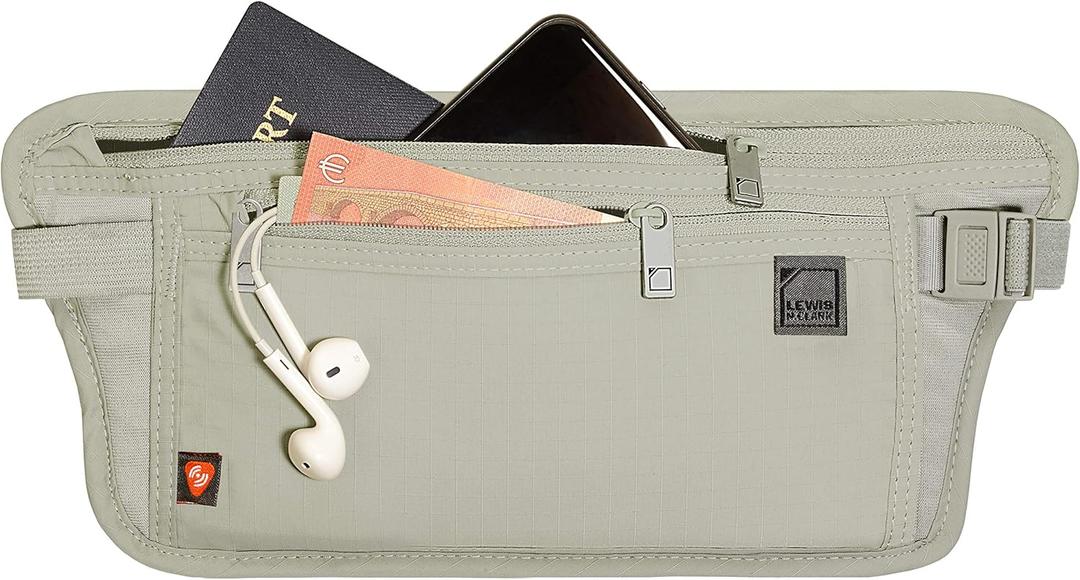 Lewis N. Clark Travel Money Belt Pouch, Slim RFID Blocking Anti Theft Waist Stash Pouches for Cash, Cards and Passport Holder (Taupe)