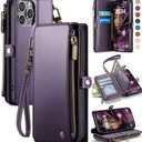 Defencase Compatible with iPhone 14 Pro Case Wallet with RFID Blocking Card Holder for Women Men, Soft PU Leather Magnetic Snap Flip Zipper Strap Wallet Phone Case Fit for iPhone 14 Pro 6.1", Purple