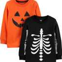 Simple Joys by Carter's Unisex-Baby 2-Pack Holiday Long-Sleeve Tees (3-6 Months, Halloween Pumpkin Print/Skeleton)