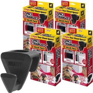 New Ruby Space Triangles, 4 Pack, AS-SEEN-ON-TV Ultra- Premium Hanger Hooks Triple Closet Space 72 PC Value Pack, Black
