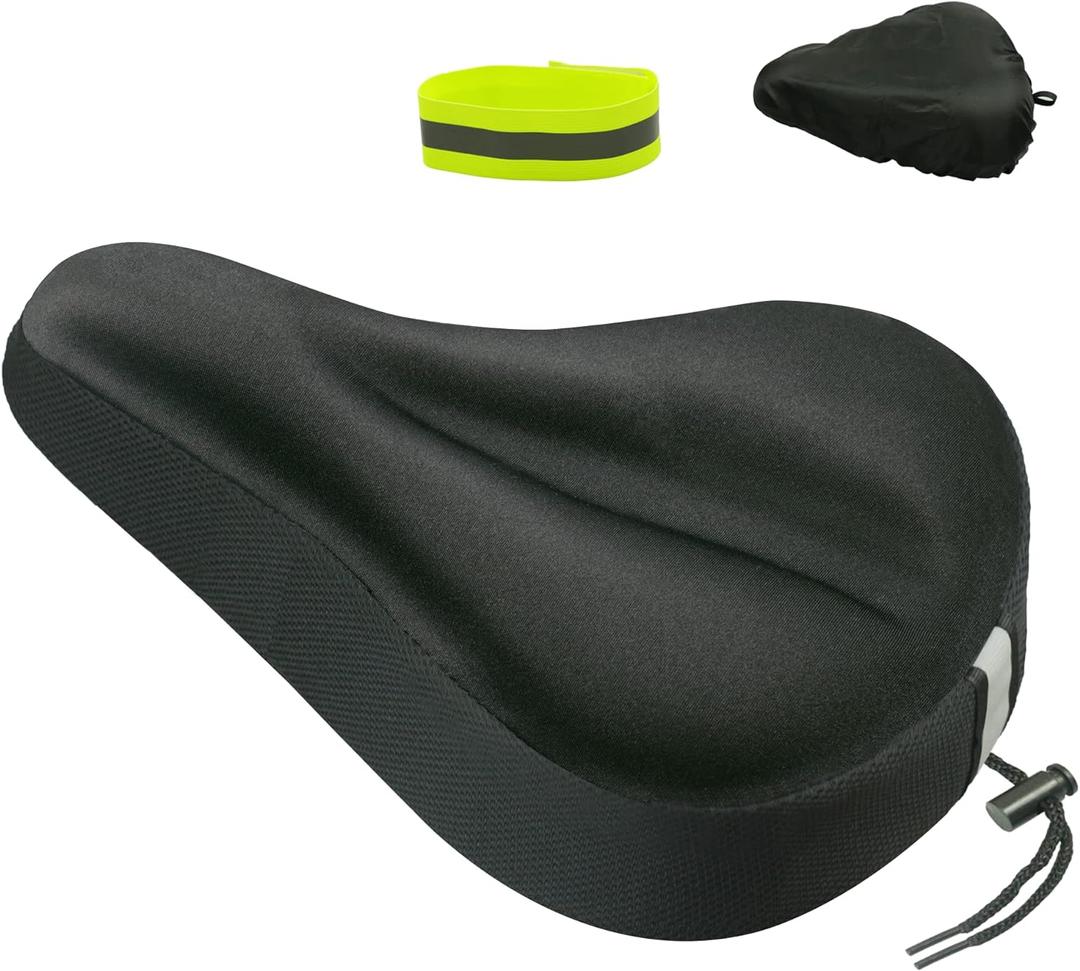 Gel Bike Seat Cover Padded Bicycle Saddle Covers for Women & Men, Most Comfortable Exercise Bike Seat Cushion Cover, Soft for Spin Indoor Outdoor Cycling Class Mountain Stationary Bikes (Black-Standard)