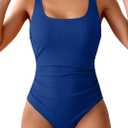 One Piece Swimsuit for Women Ribbed Tummy Control Bathing Suit Ruched Swim Suit Slimming Swimwear (XX-Large, Royal Blue)