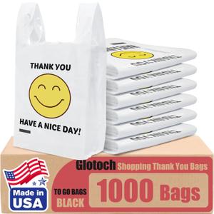 Glotoch 1000 Count Plastic Thank You T-shirt Bags Smile Face, 11.5 x 6.5x 21" HAVE A NICE DAY Grocery Shopping Gift Bag with Handle for Restaurant, Retail, Takeout, Convenience Store, in Bulk Business