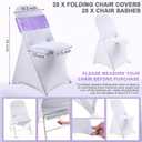Lounsweer 50 Pcs Folding Chair Cover Set with 25 Stretch Spandex Slipcovers 25 Satin Chair Sashes Bows Ribbon Washable Banquet Protector for Wedding Event Party(White, Lavender)
