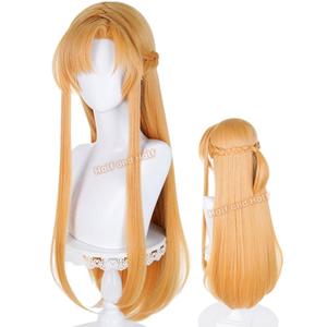 Half and Half Asuna-Yuuki Cosplay Wig Long Straight Orange S-A-O Anime Cosplay Wig with Bangs & Braid 33.4'' Blonde Orange Wigs for Women Halloween Party Daily