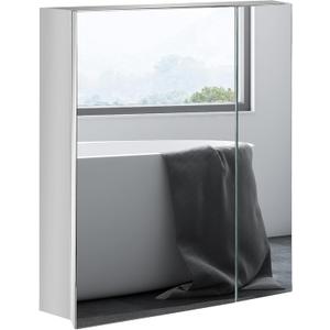 kleankin Wall-Mounted Medicine Cabinet with Mirror, Bathroom Mirror Cabinet Wall Mounted with Hinged Door, Storage Shelves for Living Room and Laundry Room, 21" x 24", Silver kleankin Wall-Mounted Medicine Cabinet with Mirror, Bathroom Mirror Cabinet Wall Mounted with Hinged Door, Storage Shelves for Living Room and Laundry Room, 21" x 24", Silver
