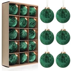 Christmas Tree Ornaments Velvet Balls - 15 Pack 3.15inch with Elegant Color, Velvet Fabric Wrinkle Design for Xmas Tree, Fireplace, Tabletop, Church, Decor (Green)