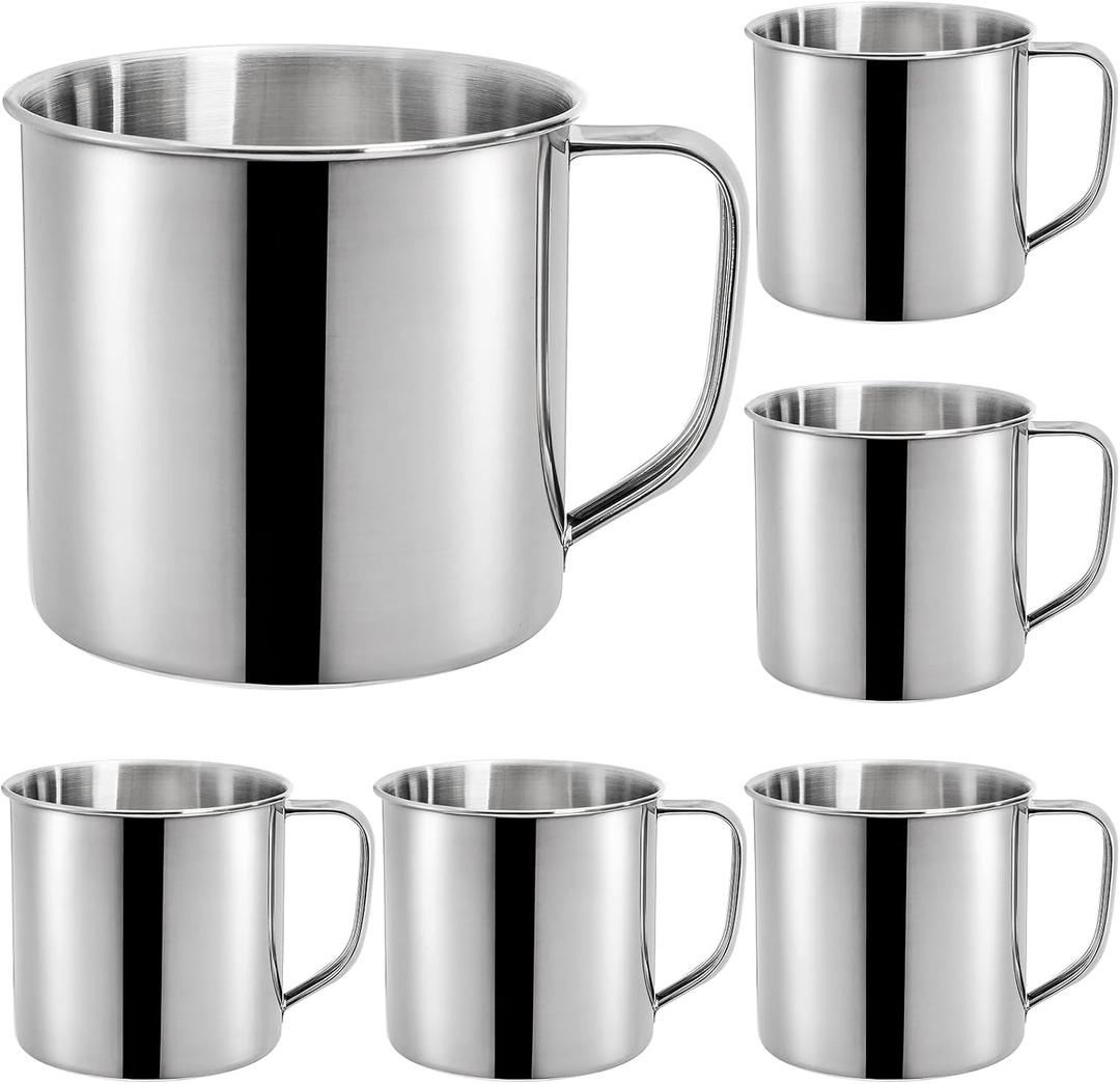 ZAVOOS 6 Pack Stainless Steel Coffee Mug with Handle, 18.5 Oz Metal Camping Coffee Cup, Unbreakable Portable Hiking Cup Tea Water Drinking Cups for Outdoor Travel, Picnics, Hot Cold Drinks