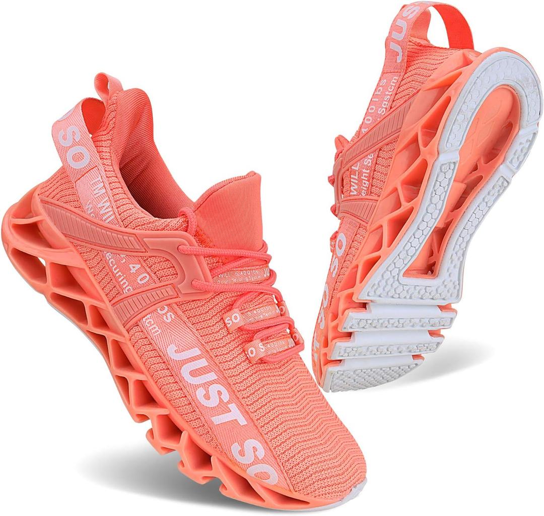 UMYOGO Slip On Breathe Mesh Walking Shoes Women Fashion Sneakers Comfort Shoes Orange Pink, 9.5