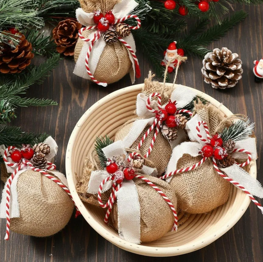 Jenaai 6 Pcs 3.15 Inch Burlap Christmas Hanging Ornaments Rustic Christmas Tree Hanging Decorations Farmhouse Shatterproof Jute Ball Ornaments for Xmas Party Decorations Home Decor