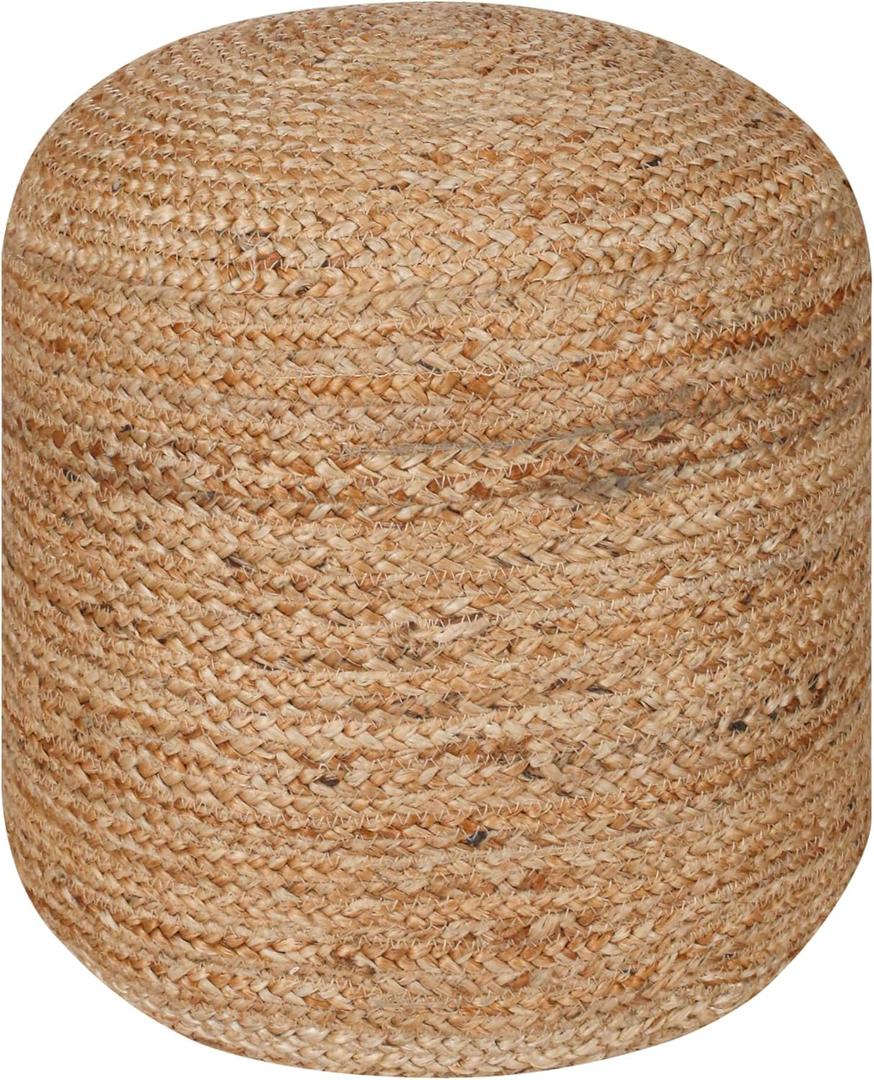Palisa Ottoman Jute Pouf Handmade Knitted Poof Bean Bag Filling | Boho Pouffe for Living Room & Bedroom | Foot Rest Poufs for Office Home Decor (Natural, 16" D x 16" W x 18" H)