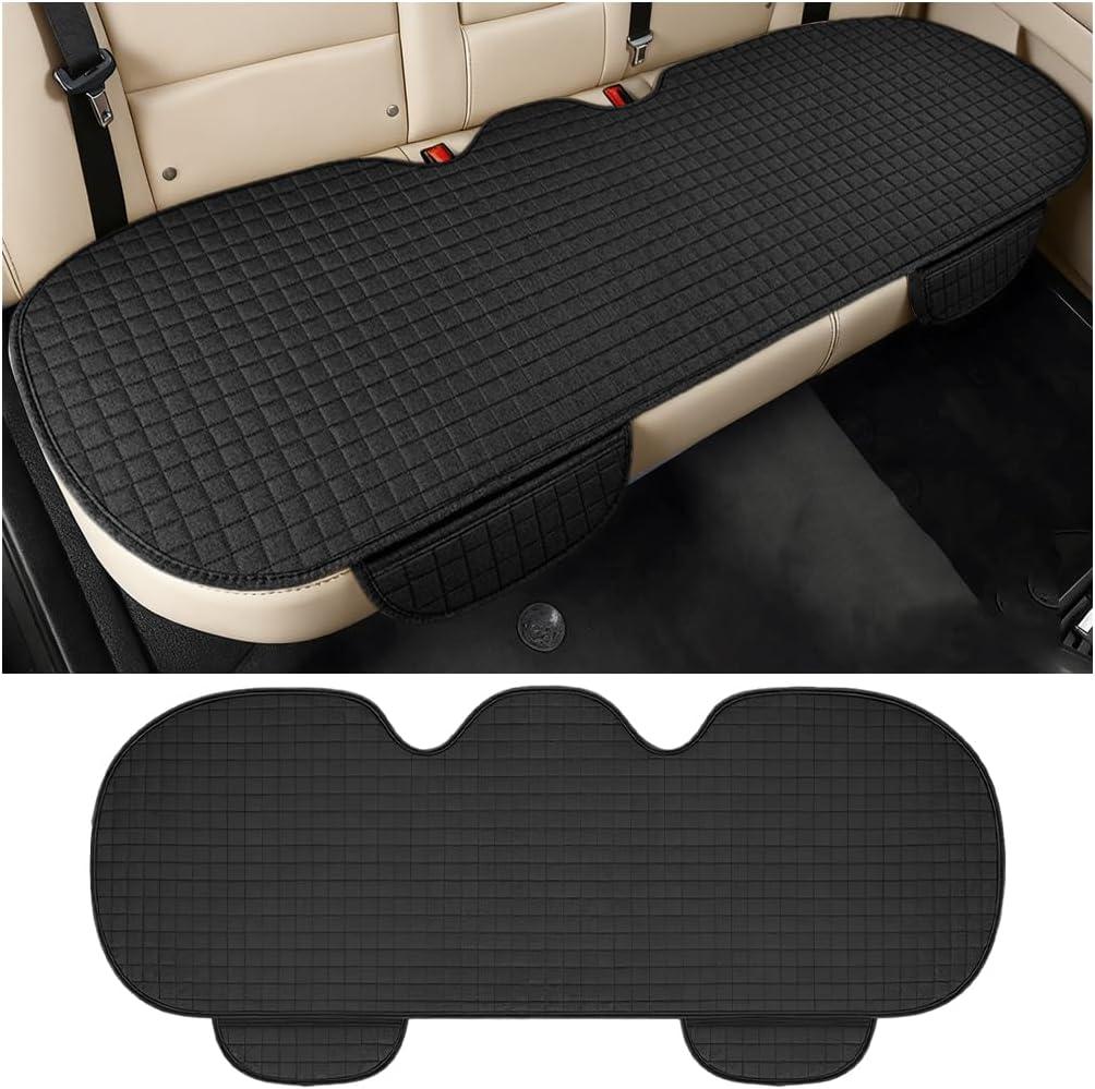 Car Back Seat Cover, Linen Breathable Vehicle Rear Bottom Bench Seat Protector with Storage Pocket, Anti-Slip Comfortable Long Automotive Rear Chair Cover, Universal for Vehicles (Black) 
Universal Fit