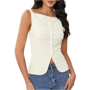 MakeMeChic Womens Vest Top Trendy Button Up Tank Tops Asymmetrical Y2k Going Out Top (White, XS)
