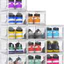 12 Pack Hard Sturdy Thickened Rigid XX Large Shoe Storage Organizer for Closet, Clear Stackable Sneaker Shoe Boxes Rack Containers Display Case Bins with Lids, White