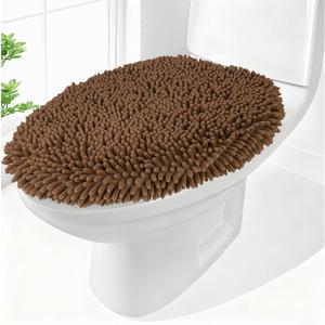 Chenille Elongated Toilet Seat Cover 19.5"x 15" Machine Washable Solid Toilet Lid Cover Adjustable Rubber Backing Fits Only 18-19.5" L x 14-16" W Elongated Toilet Seat