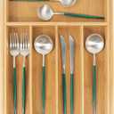 VaeFae Bamboo Drawer Organizer, Expandable Silverware Drawer Organizer, Cutlery Tray with Dividers for Kitchen Utensils, Medium