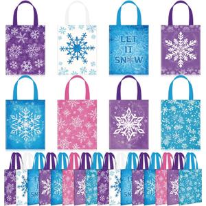 Photect 32 Pieces Snowflake Party Favors Bags Bulk with Handles Winter Reusable Non Woven Gift Bags Winter Treat Goodie Candy Pouches for Snowflake Birthday Baby Shower Holiday Party Supplies