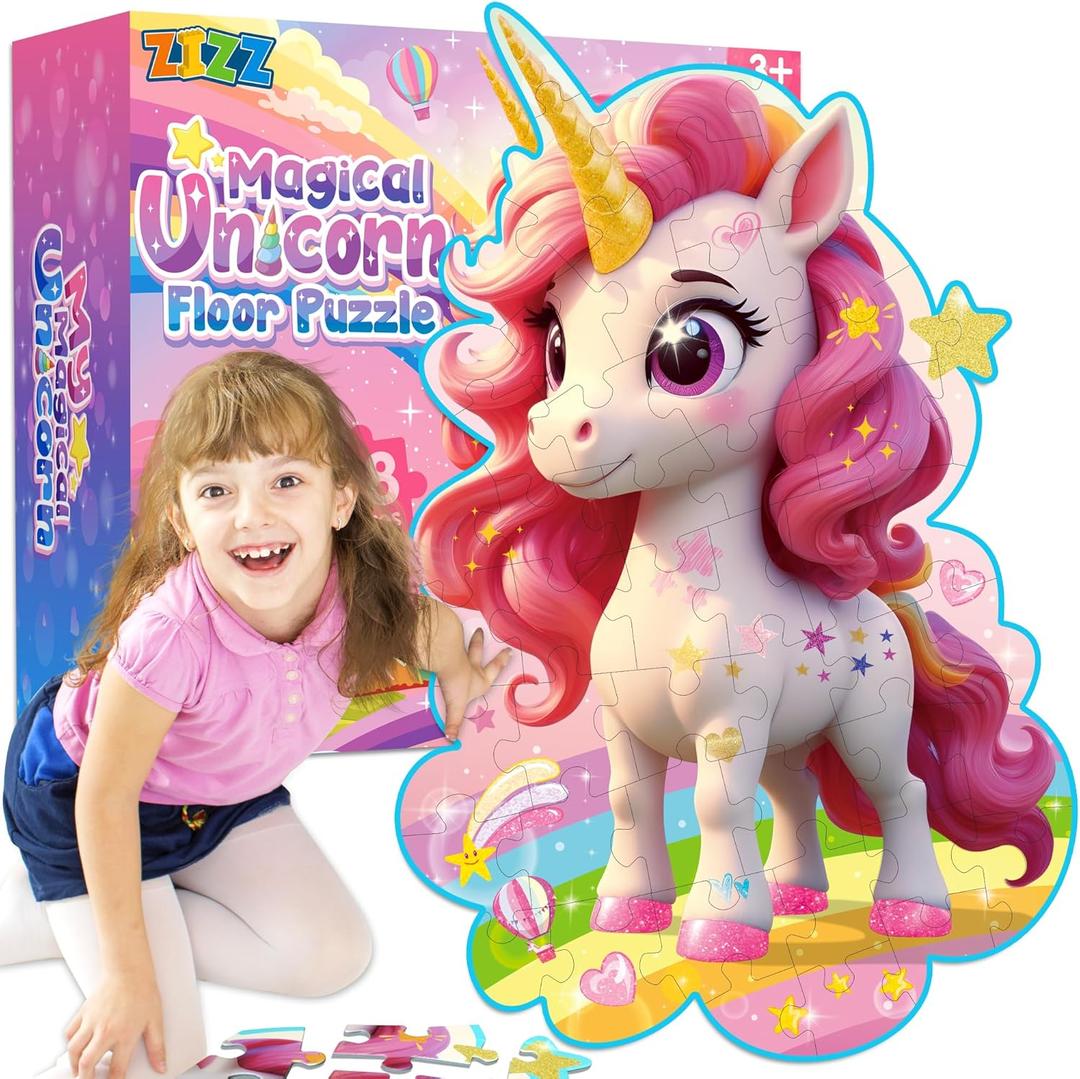 ZIZZ Unicorn Floor Puzzles for Kids Ages 3-5, 4-8 Years Old - Giant 48 Pieces Jigsaw Puzzles for Kids Ages 4-6 - Unicorn Toys for Girls - Puzzles for Toddlers - Girl Gifts for Birthday Christmas