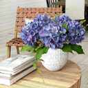 ZYTUYO 4PCS 19.6Inch Violet Blue Faux Hydrangea Artificial Flowers Silk Latex Realistic Full Large Hydrangeas Spring Long Stem Leaves Bouquet Plants for Tall Vase Table Garden Arrangements