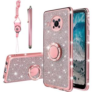 KuDiNi for Nokia x100 Case for Women, Luxury Stylish Glitter Crystal Slim TPU Bling Cute Protective Cover with Stylus Kickstand+Strap (Glitter Rose)