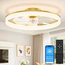 VOLISUN Low Profile Ceiling Fans with Lights and Remote, 24in Fandelier Ceiling Fan Flush Mount, 3000K-6500K Smart Bladeless LED Fan Light, Gold Modern Ceiling Fans with Lights for Bedroom