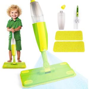 Kids Spray Mop, Fun & Functional Toddler Mop Cleaning Set,Real Working Mini Mop, Pretend Play Toy Includes Spray Bottle,Washable Microfiber Pads, Montessori Kids Cleaning Toy Set -Green