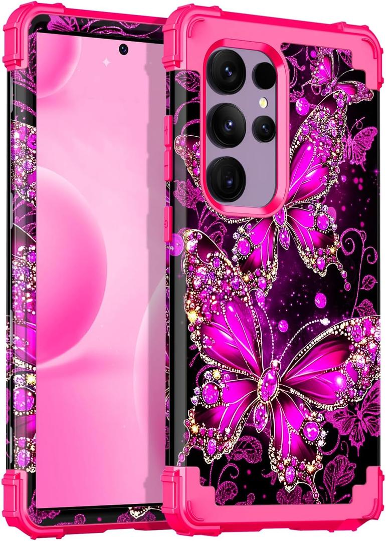 Casetego for Galaxy S24 Ultra 5G Case,Glow in The Dark Three Layer Heavy Duty Sturdy Shockproof Full Protection Rugged Hard PC+Soft TPU Bumper Case for Samsung Galaxy S24 Ultra 6.8 inch, All Hot