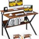 ODK Small Desk, 27.5 Inch Computer Desk for Small Spaces, Compact Desk with Storage, Study Table with Monitor Stand for Home Office, Deep Brown