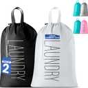Extra Large Travel Laundry Bag - 2-Pack Fun Print Design Bags for Dirty Clothes - Durable Water-Resistant Fabric - Sturdy Drawstring Closure (Black-White | Laundry)