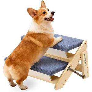 VEVOR Wood Pet Stairs, 2-Step Dog Stairs for Beds, Sofa & Cars, 110lbs Load Capacity, Floded Flat Design, Stable & Sturdy Cat & Dog Step Ladder for Small Medium Large Older Pet Puppy Essentials
