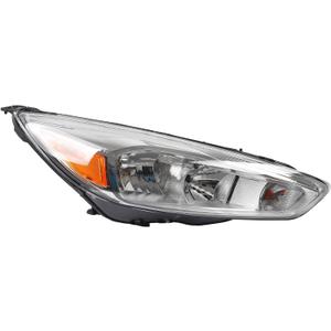 Dasbecan Halogen Headlight Assembly Compatible With Ford Focus 3rd Gen 2015-2018 w/o LED DRL Right Passenger Side Chrome Headlamp Replaces# F1EZ13008GS FO2503339