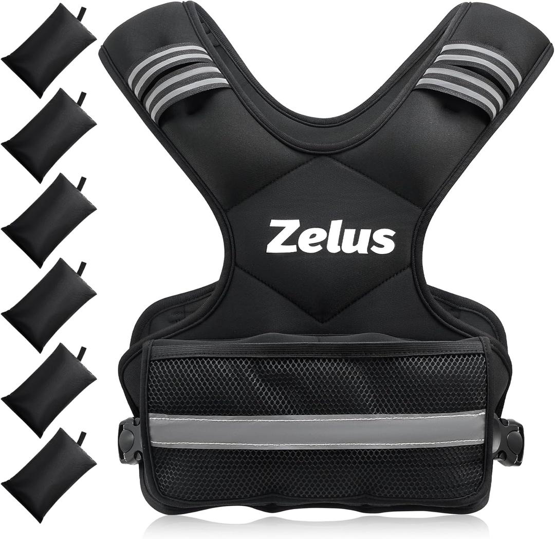 ZELUS Weighted Vest for Men and Women, Adjustable Body Weight Vest Exercise Set for Workouts, 11-20lb with 6 Ironsand Weights for Cardio Strength Training Walking Jogging（Dark Black）