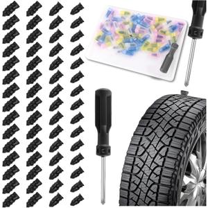 Junecarp New 60PCS Car Tire Repair Rubber Nail Kit,Self-Service Tire Repair Screws Kit with 4 Sizes of Screw in Tires Plugs & Screwdriver,Portable Car Tires Plugs Screw Type