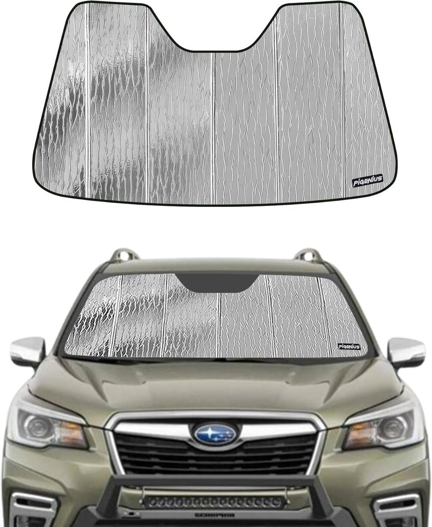 Windshield Sun Shade for Subaru Forester 2019-2021,with Eyesight Driver Assist,Front Window Sunshade Shield,2-in-1 Reflective Sun Shade,Silver for Summer, Black for Winter