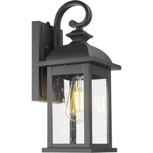 FEMILA Dusk to Dawn Outdoor Wall Sconce, 15" Matte Black Seeded Glass Outdoor Sconce Lights, Front Porch Light Fixtures Wall Mount, Garage Lights for Patio, Entryway, Garden, 4FD54B-PC BK