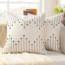 YCOLL Boho Spring Throw Pillow Covers 22x22 Set of 2 Neutral Woven Decorative Pillowcases Cotton Tufted Couch Pillows Modern Farmhouse Cushion Covers for Sofa Couch Bed Living Room Home Decor, Black