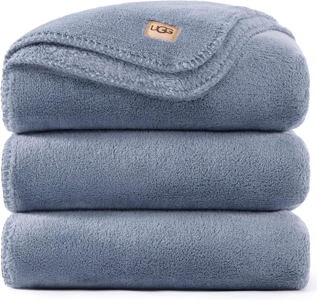 UGG Whitecap King Size Blanket for Bed, Fleece Cozy Blanket, Luxury Warm Large Throw for Couch, Washable Hypoallergenic California King Bedding, 110" x 90", Denim Blue