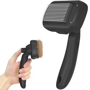 Dipoo Self-Cleaning Shedding Brush - Skin-Friendly Grooming Tool for Dogs, Cats, and Puppies, Deshedding and Hair Removal for Long and Short-Haired Pets, Black