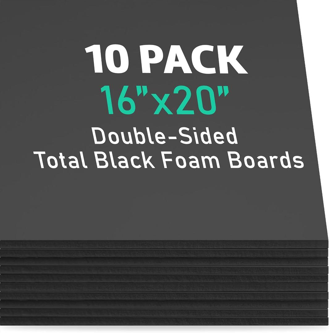Flipside Products Total Black Foam Board 16” x 20” - Premium Double-Sided with Black Core, 3/16" Thick - Photography Mounting, Art Projects, Presentations, Display & Signage – Pack of 10