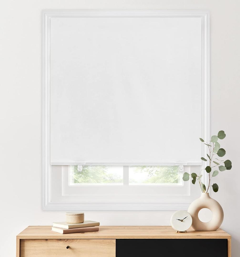 LazBlinds 100% Blackout Roller Shades, No Tools No Drill Cordless Blinds for Windows, Thermal Insulated UV Protection Privacy Window Shades for Bedroom (36''W x 72''H, White)