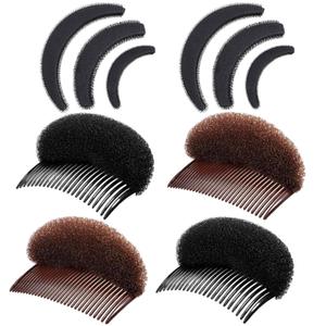 Willbond 10 Pieces Hair Bump Sponge Volume Hair Bases Set Bump It Accessory Styling Tools up Combs Clips Sponge Bun Updo Accessories for Women DIY Hairstyles Lady Costume(Black, Brown)