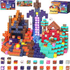 154PCS Magnetic Blocks Mine Magnet World Block Cubes Toy with Magnet Board for Kids Ages 4-8, Magnetic Tiles Kids Sensory Birthday Gifts Game Toys for Boys & Girls Ages 3+