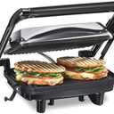 Hamilton Beach Panini Press Sandwich Maker & Electric Indoor Grill with Locking Lid, Opens 180 Degrees for any Thickness for Quesadillas, Burgers & More, Nonstick 8" x 10" Grids, Chrome (25460AG)