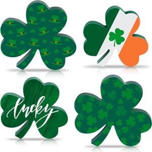 St Patricks Day Wooden Shamrock Decoration, 4-Piece Set of St. Patrick's Day Tabletop or Tray Multi-Layer tiered tray decor Tray Decoration, shamrock decorations, Office Decor, Green04