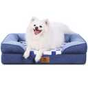 KSIIA Waterproof Dog Bed Orthopedic for Medium Senior Dog Couch with Sides, Extra Thick Supportive Pet Bed Sofa with Soft Plush Cover and Non-Slip Bottom, 36 x 27 Inch, Blue