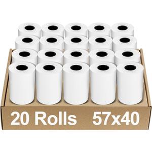 3 x 2 1/4" x 50' Thermal Paper 20 Rolls, Thermal Receipt Paper Rolls Premium Quality Compatible with POS Cash Registers and Credit Card Machines