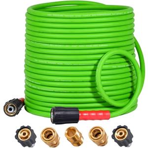 YAMATIC Super Flexible Pressure Washer Hose 75FT 3200 PSI for Power Washer Replacement, Kink Resistant Extension With Leak-Free M22 Female & 3/8" Quick Connect Adapters, 1/4", Green
