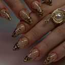 Hkanlre Almond Fake Nude Nails Tips Full Cover False Medium Nails Summer Flower Press on Nails for Women 24PCS