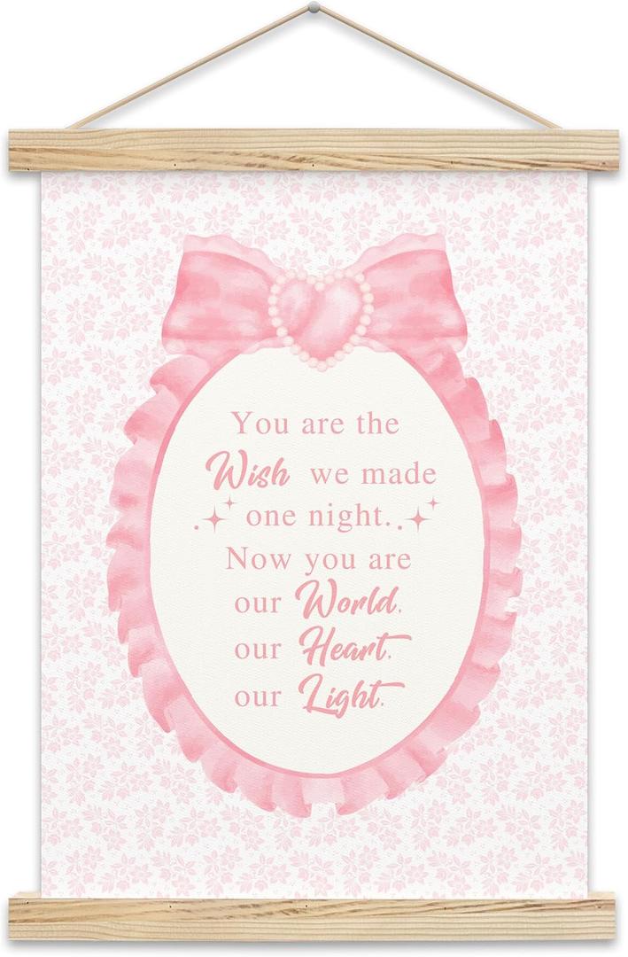 CTLHKY Pink Bow Hanging Flag, Religious Bible Scripture Canvas Wall Art For Kids Toddler Playroom Bedroom Nursery, Bow Wall Art Sign Supplies, Education Learning Decoration Gifts For Kids Girls -A09